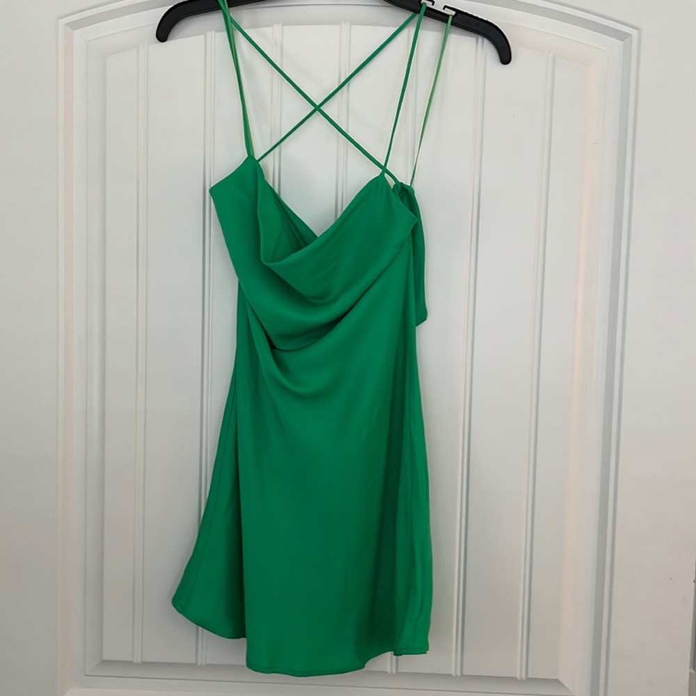 Zara green silk mini low back dress size Xs